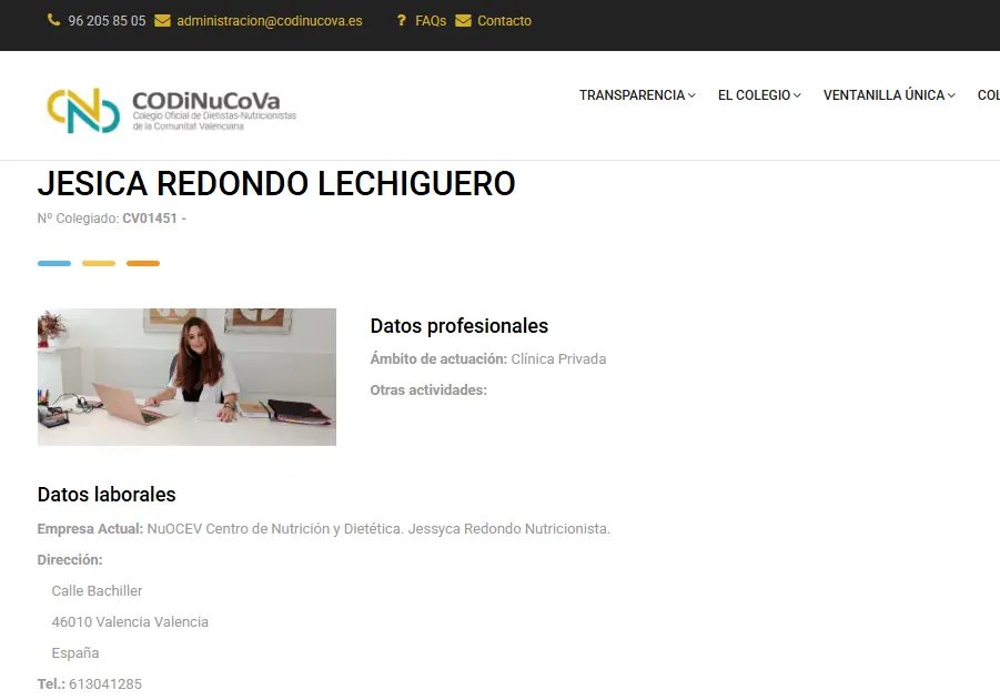 Detalle de un dietista-nutricionista colegiado en CODINUCOVA