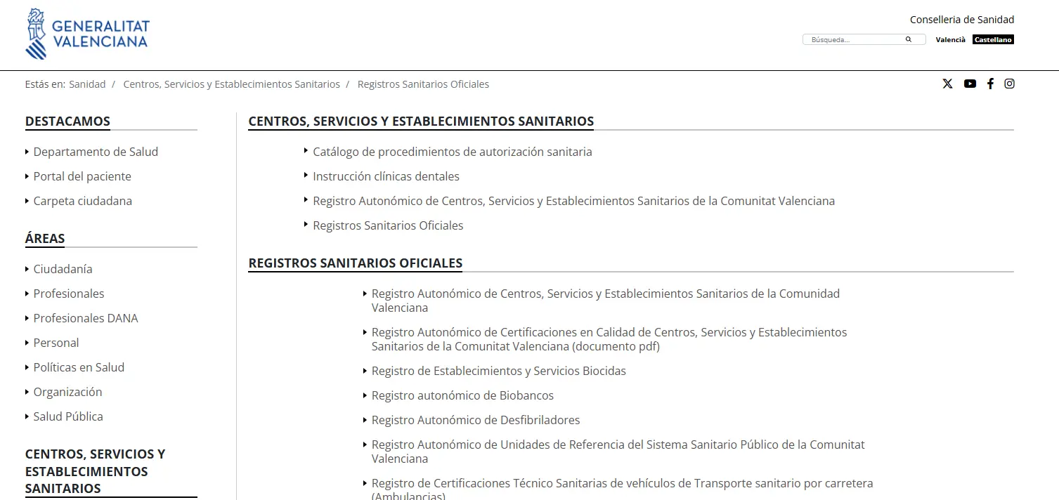 Registro autonómico de centros sanitarios de la Comunidad Valenciana